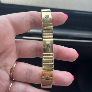 Vintage Magor Stainless Steel Magnetic Gold Tone W Faux Diamonds Bracelet.
